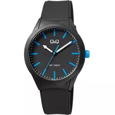 Reloj Q&q Deportivo Vr28j028y Sumergible 100%original Color De La Correa Negro Con Manecillas Azules