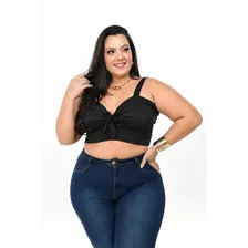 Cropped Feminino Laço Plus Size Malha Canelada 