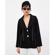 Blazer Negro Pespuntes Blancos Talle S Importado