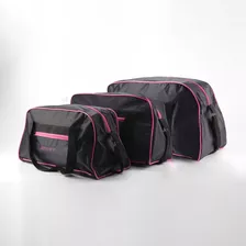 Kit C/ 3 Mala Viagem Pequena Media Grande Bolsa De Bordo Cor Kit 3 Preta Rosa