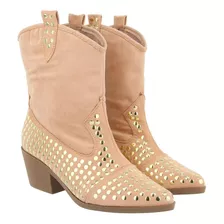 Bota Western Country Salto Baixo Com Spikes Suede Rosado Top