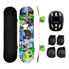 Skate Infantil + Acessórios Segurança E Proteção - Dm Toys Caveira