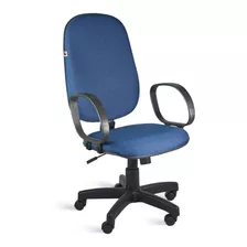 Cadeira Presidente Relax Braços Tecido Azul Com Preto