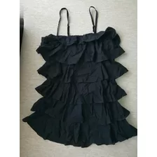 Vestido Bolado Negro Algodon Breteles Talle 42/44 Impecable