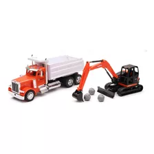 Caminhão Peterbilt Caçamba + Escavadeira Kubota 1:32 New Ray