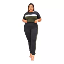 Conjunto Plus Size Calça Blusa Feminina Moda Outono/inverno