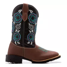 Bota Feminina Texana Country Couro Legitimo Rodeio + Brinde