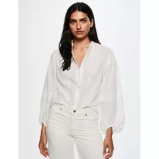 El Baúl De Anna Blusa Bordada Blanca Manga Larga Mango