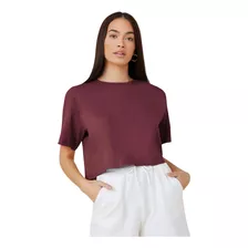 Camiseta Cropped Feminino 100% Algodão Larguinha Bordô