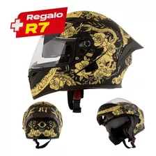 Casco Abatible R7 Racing Unscarred Kalaveras Doble Mica Dot