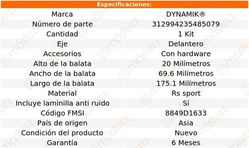 Balatas Rs Sport Del Audi S3 L4 2.0l 15/17 Dynamik Foto 3