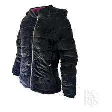 Campera Puffer Reversible Con Piel Negro/purpura - Mujer