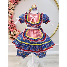 Vestido Infantil Junino Azul Caipira Festas