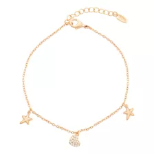 Fina Pulsera Esclava Corazón Mujer Oro Laminad 18k Swarovski