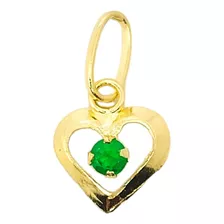 Dije Corazón Oro Italiano 18k 750 Con Esmeralda Colombiana