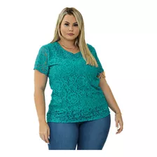 Blusa De Renda Plus Size Roupa Feminina Manga Curta