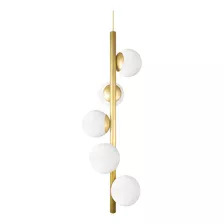 Lustre Vertical Figo Ouro - 5 Globos Esfera De Vidro Branco Cor Dourado 110v/220v