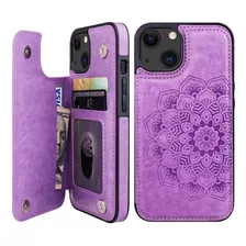 Funda Para iPhone 13, Violeta/estampe Mandala/con Tarjetero