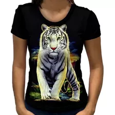 Camiseta Baby Look Feminina Tigre Branco Full Print Natureza