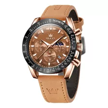 Reloj De Cuarzo De Cuero Impermeable Para Hombre Olevs 9957