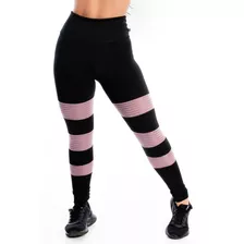 Calça Legging Fitness Academia Detalhe 3 Listras Rose Perna
