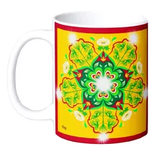 Caneca Café Personalizada Mandala Vermelha Amarela