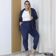 Conjunto De Plush Plus Size Feminino Blusa Com Ziper E Calça