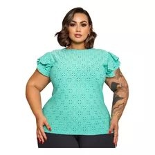 Blusa Manga Curta Com Babadinho Plus Size Detalhada Feminina