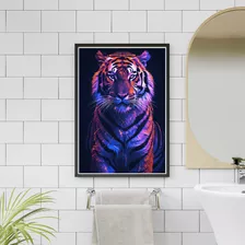 Quadro Decorativo Grande 90x60 Tigre Luz Neon Luxo Rdecors
