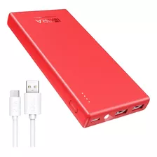 Power Bank Batería Portátil 10000mah Bateria 1hora Gar263 Power Bank Con Indicador De Luz Y Tipo C Baterias Portatiles Celulares Con 2 Usb Salidas Y 1 Entrada Tipo C Rojo