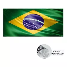 Adesivo Perfurado Bandeira Do Brasil Veículo 90cm X 42cm Cor Verde Amarelo