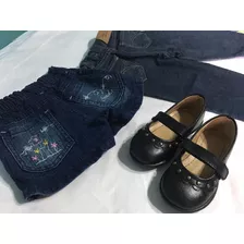 Lote Jean Bebe 18/24 Meses, Short Y Zapatos Nro 18 Negros