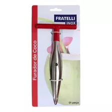 Fura Coco Perfurador Manual Abridor Aço Inox Fratelli Cor Vermelho