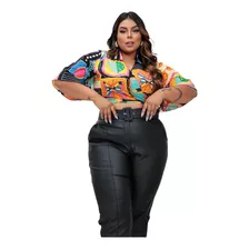 Calça Plus Size Em Couro Com Cinto Moda Feminina