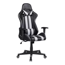 Cadeira De Escritório Pelegrin Pel-3013 Gamer Ergonômica Preto E Cinza Com Estofado De Couro P.u.