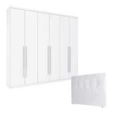 Guarda Roupa Casal Jade Com Cabeceira Luiza 140 Cm Branco 