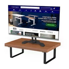 Suporte Ergonômico Monitor Aço Piatina Preto Mdf 20x30cm Cor Amadeirado