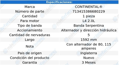 Banda Serpentina Alt, D/h 1592 Mm 9000 L4 2.0l 86-90 Foto 5