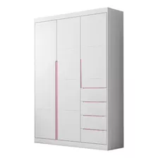 Guarda Roupa Infantil 3 Portas E 4 Gavetas Eloá Branco/rose