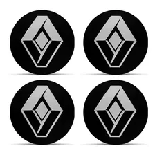 Jogo 4 Emblema Logo Adesivo Roda Renault Preto 55mm