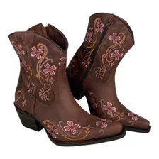 Bota Country Feminina Bordada Tucson Marrom Cano Mêdio 