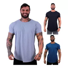 Kit 3 Camisetas Longline Masculinas Lisas Cores Musculação