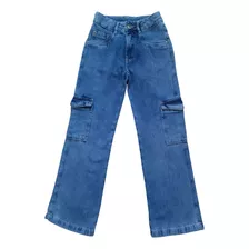 Calça Cargo Jeans Feminina Pantalona Infantil Juvenil 10-16