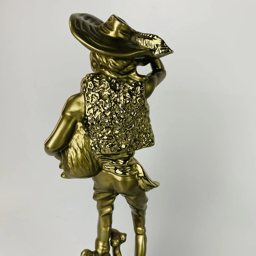Escultura Camponês Dourado Com Cão 43cm Vintage Dourado-escuro 4
