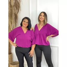 Kit 2 Blusas Feminina Decote V De Amarrar Atrás Tamanho Plus