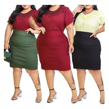 Kit 03 Saias Evangélicas Plus Size Cintura Alta Tam G1 G2 G3