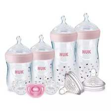 Set De Teteros Biberones Y Chupas Bebes Nuk Simply Natural Color Rosa