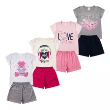 Kit Sortido 4 Pijamas Curto Verão Menina Algodão 