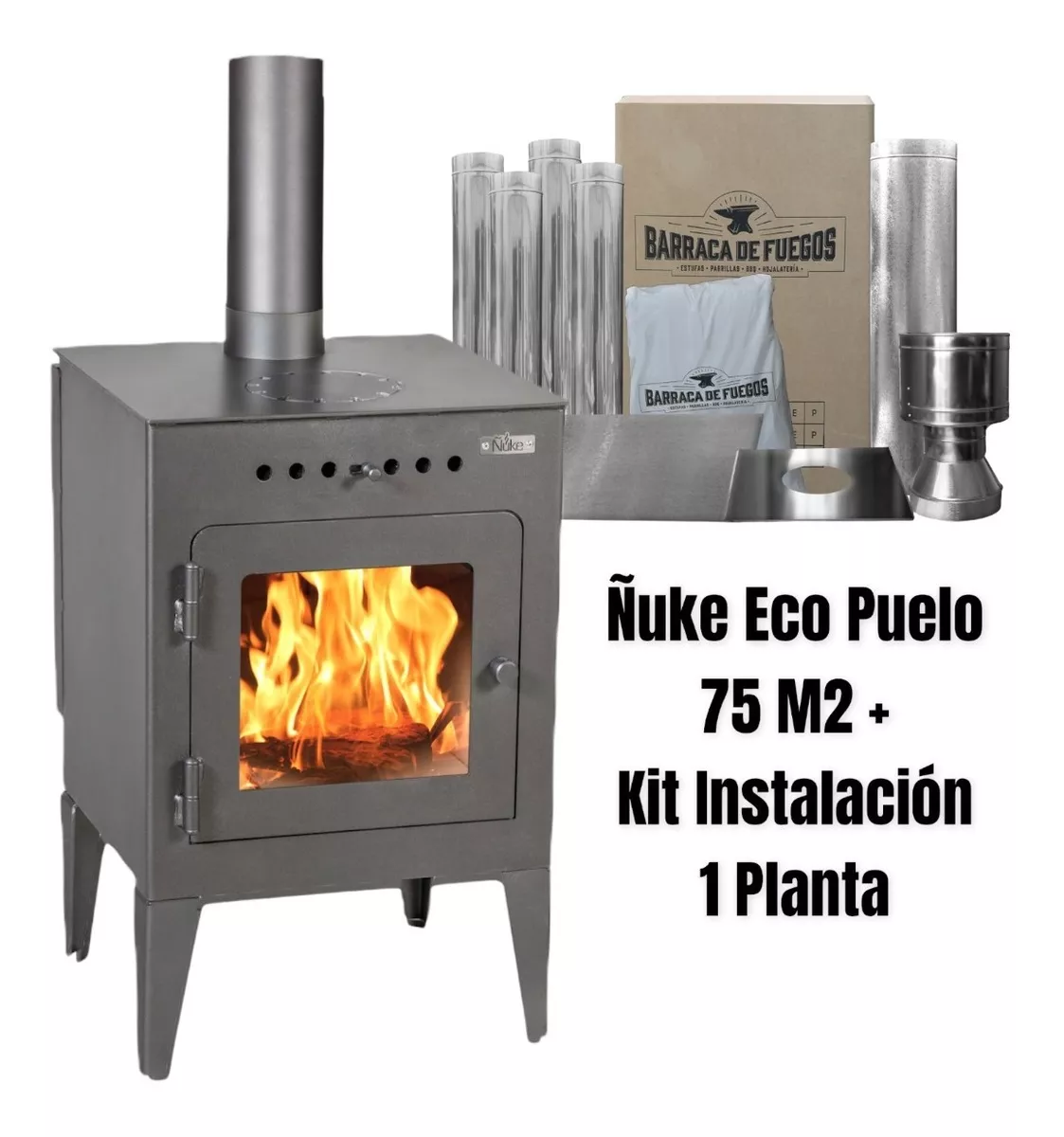 Estufa Calefactor A Leña Ñuke Eco Puelo+ Kit 1 Planta 