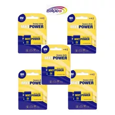 Kit 5 Baterias 9v 6f22 Longa Duração Zinco Mxtpower